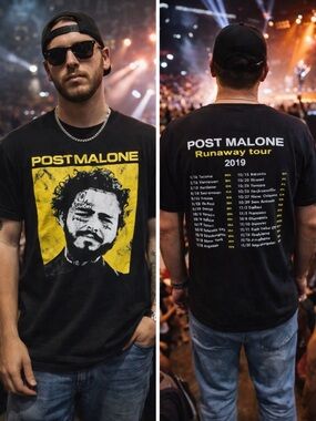 Post Malone 2019 Runaway Tour Hip-Hop Music Concert Black Graphic T-Shirt